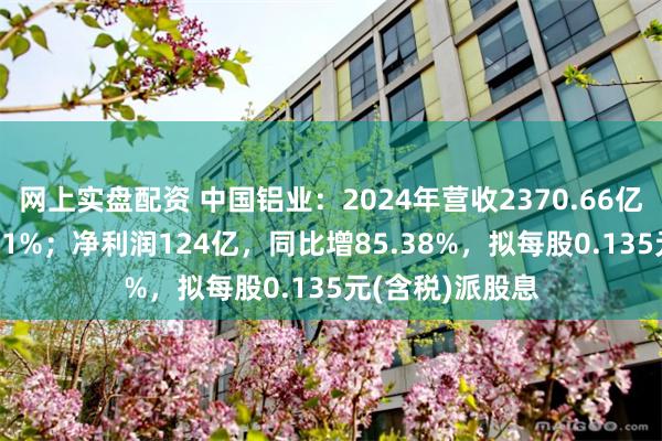 网上实盘配资 中国铝业:2024年营收2370.66亿,同比增长5.21%;净利润124亿,同比增85.38%,拟每股0.135元(含税)派股息