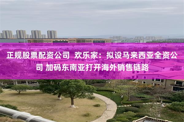 正规股票配资公司  欢乐家：拟设马来西亚全资公司 加码东南亚打开海外销售链路